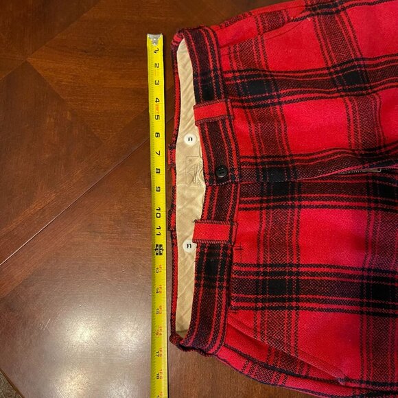 Vintage 1950s Red Plaid Wool Pants Sanforized Rockabilly Button Fly USA flaws - Picture 12 of 15